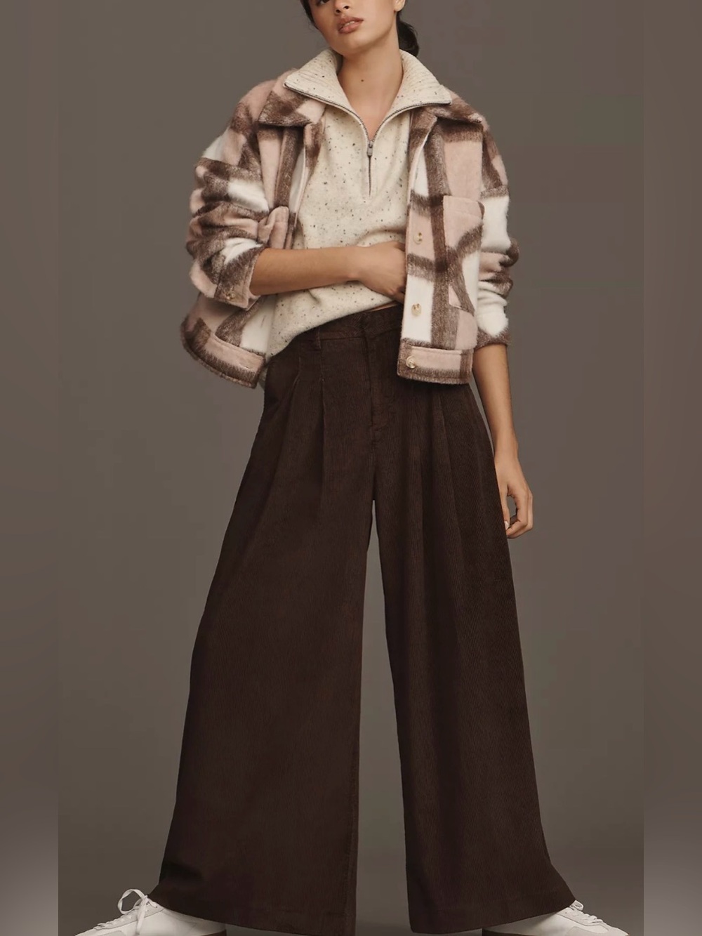 Maeve The Avery Corduroy Pleated Wide-Leg Trousers in Brown